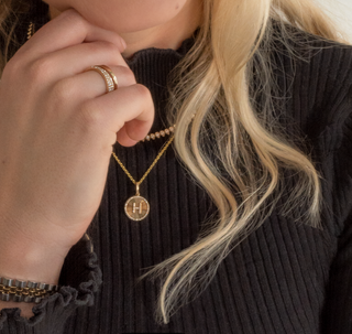 FLUTED GOLD & DIAMOND INITIAL MEDALLION CHARM