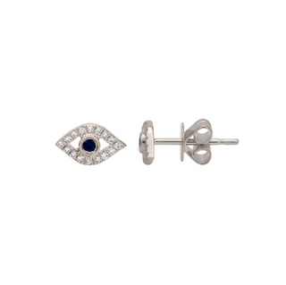 EVIL EYE DIAMOND AND SAPPHIRE STUD EARRINGS