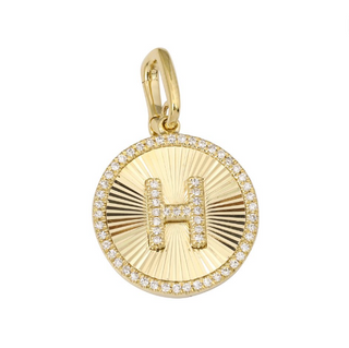 FLUTED GOLD & DIAMOND INITIAL MEDALLION CHARM