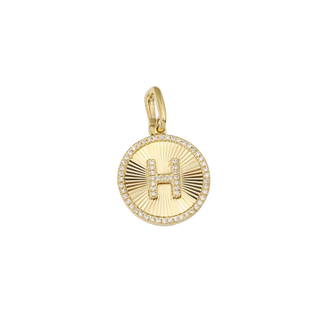 FLUTED GOLD AND DIAMOND INITIAL MEDALLION NECKLACE