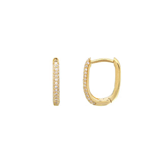Three Row Diamond Rectangle Hoop Earrings