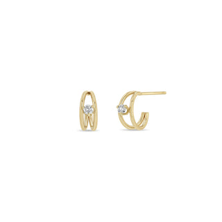 Nested Diamond Double Wire Huggie Hoops | 14k - Anne Sportun Fine Jewellery