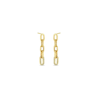 Diamond Pavé Large Square Oval Link Chain Drop Earrings | 14k - Anne Sportun Fine Jewellery