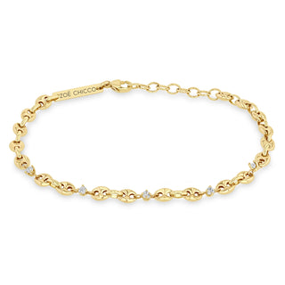 5 Diamond Small Puffed Mariner Chain Bracelet | 14k - Anne Sportun Fine Jewellery