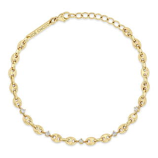 5 Diamond Small Puffed Mariner Chain Bracelet | 14k - Anne Sportun Fine Jewellery