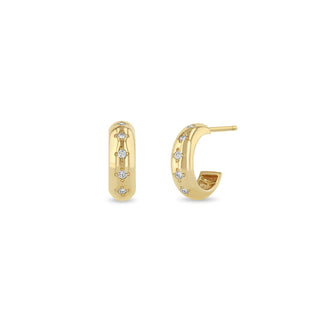 5 Diamond Chubby Huggie Hoops | 14k - Anne Sportun Fine Jewellery