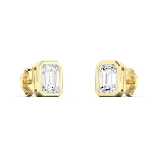 1.0ct Emerald Cut Lab Diamond Bezel Studs - Anne Sportun Fine Jewellery