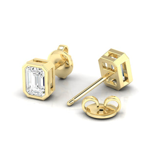 0.50ct Emerald Cut Lab Diamond Bezel Studs - Anne Sportun Fine Jewellery