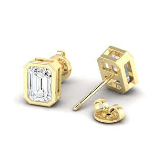 1.0ct Emerald Cut Lab Diamond Bezel Studs - Anne Sportun Fine Jewellery