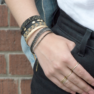 Black Linen Cord Four Matte Petal Bracelet - Anne Sportun Fine Jewellery