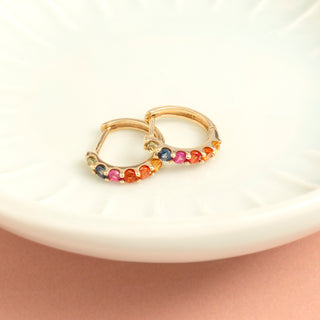 11.5mm Rainbow Sapphire Huggies | 14k - Anne Sportun Fine Jewellery