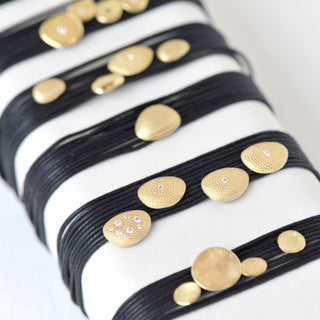 Black Linen Cord Varying Diamond Petal Bracelet - Anne Sportun Fine Jewellery