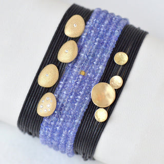 Black Linen Cord Four Hammered Disc Bracelet - Anne Sportun Fine Jewellery