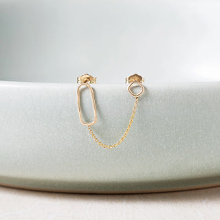 Square, Rectangle & Chain Double Post Earring Single - Final Sale - Anne Sportun Fine Jewellery