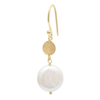 Hammered Disc Drop with Coin Pearl - Anne Sportun Fine Jewellery