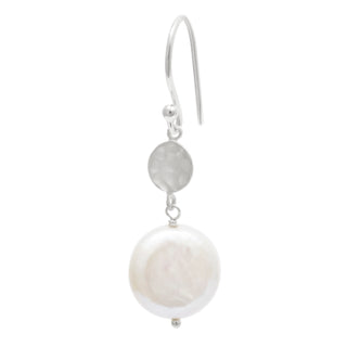Hammered Disc Drop with Coin Pearl - Anne Sportun Fine Jewellery