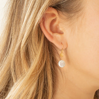 Hammered Disc Drop with Coin Pearl - Anne Sportun Fine Jewellery