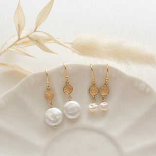 Hammered Disc Drop with Coin Pearl - Anne Sportun Fine Jewellery