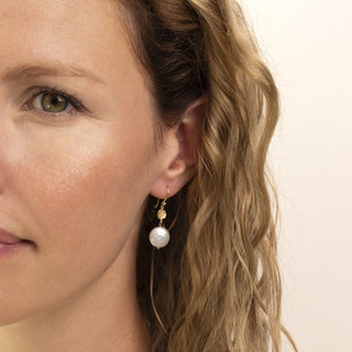 Hammered Disc Drop with Coin Pearl - Anne Sportun Fine Jewellery