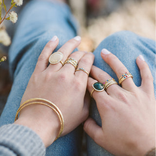 Set of Three Gold Hammered Bangles - Anne Sportun Fine Jewellery