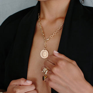 Large Diamond Celestial Protection Medallion Oval Chain Necklace | 14k - Anne Sportun Fine Jewellery