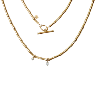 14k Gold Flared Bead Necklace with Diamond Charms - Anne Sportun Fine Jewellery
