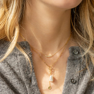 Luna' Paperclip and Keshi Nugget Necklace - Anne Sportun Fine Jewellery