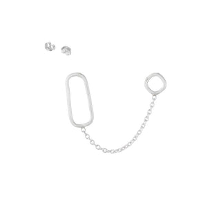 SQUARE, RECTANGLE & CHAIN DOUBLE POST EARRING SINGLE - Anne Sportun Fine Jewellery