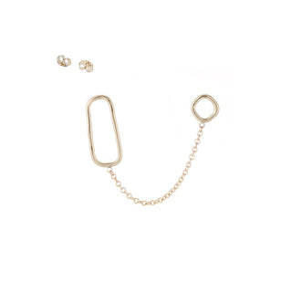 SQUARE, RECTANGLE & CHAIN DOUBLE POST EARRING SINGLE - Anne Sportun Fine Jewellery