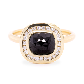 1.25ct Black Cushion Diamond w/ Channel Diamond Halo Ring