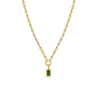 Emerald Cut Emerald Bezel Pendant Square Oval Chain Necklace