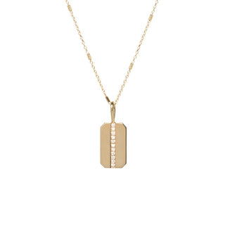Small Pave Diamond Square Edge Dog Tag Necklace I 14k - Final Sale