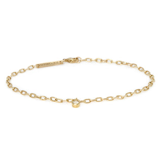 Small Square Oval Chain Diamond Bezel Bracelet | 14k