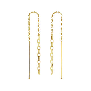 Small Square Oval Chain Drop Threader Earrings