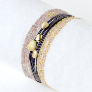 Black Linen Cord Four Petal Diamond Bracelet - Anne Sportun Fine Jewellery