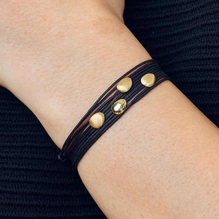 Black Linen Cord Four Matte Petal Bracelet - Anne Sportun Fine Jewellery