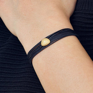 Black Linen Cord Single Petal Diamond Bracelet - Anne Sportun Fine Jewellery