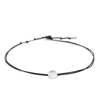 Black Linen Cord Gold Disc Choker Necklace - Anne Sportun Fine Jewellery