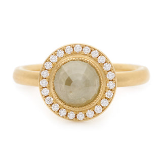 One Of a Kind Grey Round Raw Diamond Ring