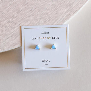 Synthetic Blue Opal Mini Energy Gem Studs | Gold Plated